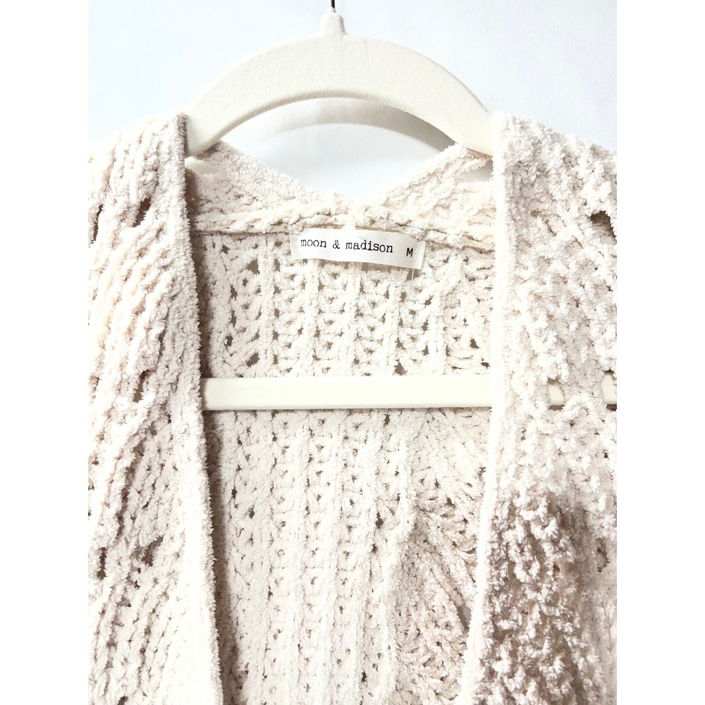 Moon & Madison Womens Cream Chenille Knit Open Front Duster Cardigan Sweater‎ M - Picture 2 of 3